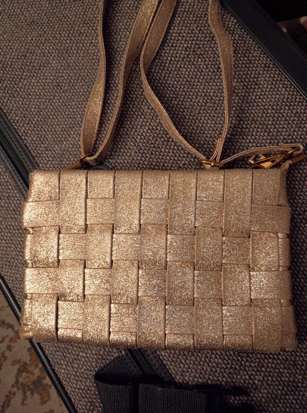Milie Bianco Sparkling Woven Crossbody Bag in Rose Gold